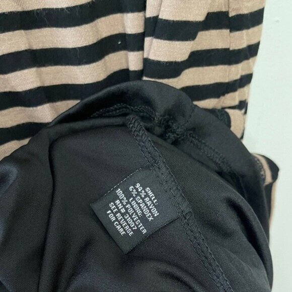 PREMISE Dresses Tan Nautical Stripe Shirt Dress Short Jersey Boat Neck Pockets L - Picture 4 of 8